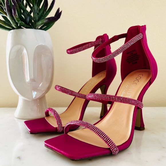 Coconuts by Matisse High Flared Heel Square Toe Rhinestone Strap Sandals Pumps - Picture 1 of 7